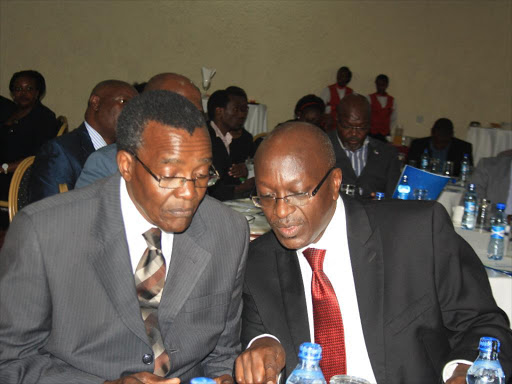 ICJ Kenyan chapter chairman Njonjo Mue with Chief Justice David Maraga during national conference on decriminalisation and reclassification of petty offences at Hilton Hotel on March 30, 2017./ JOSEPH NDUNDA