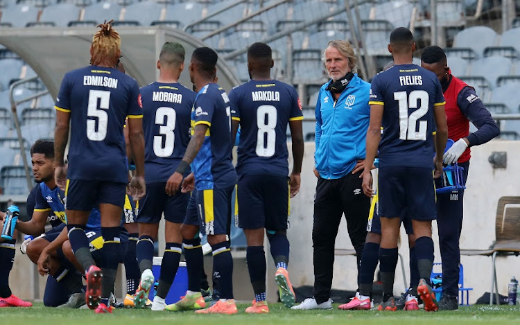 Johannes Olde Riekerink (Coach) of Cape Town City talking to his players during the Absa Premiership match between Chippa United and Cape Town City FC at Orlando Stadium on August 14, 2020 in Johannesburg, South Africa.