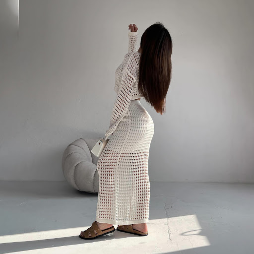 Title 6, Womens Thin Knitted Net Woven Hollow-out Suit ...