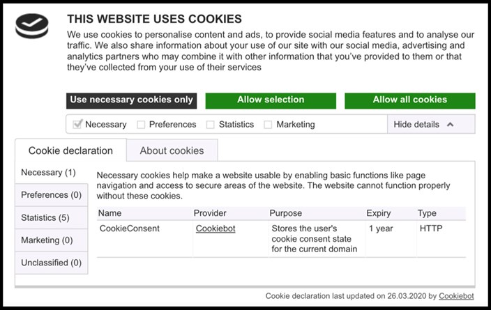 Cookiebot and EDPB guidelines compliance.