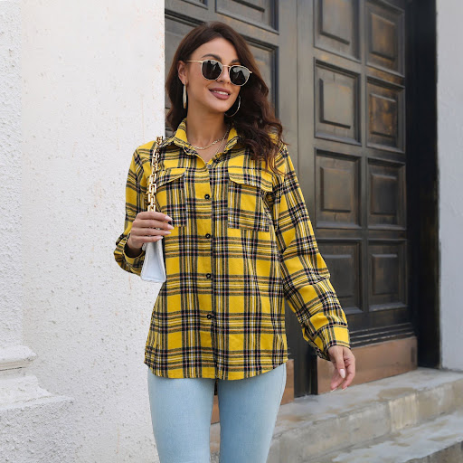Title 6, Plaid Shirt Brushed Long Sleeve Mid-length Loos...