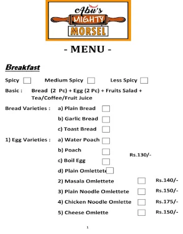 Mighty Morsel menu 