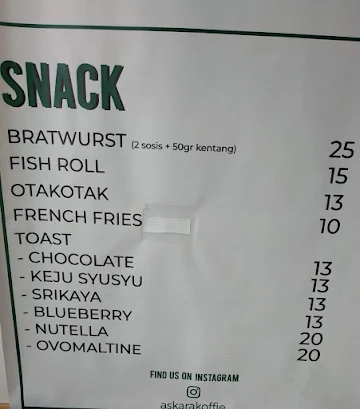 Askara Koffie menu 