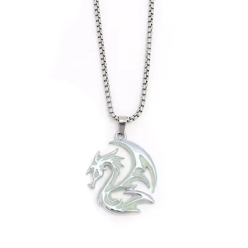 Retro Han Dynastie Draken Patroon Lichtgevende Ketting Heren Hanger. Licht op in het donker, een uniek en opvallend sieraad voor heren.