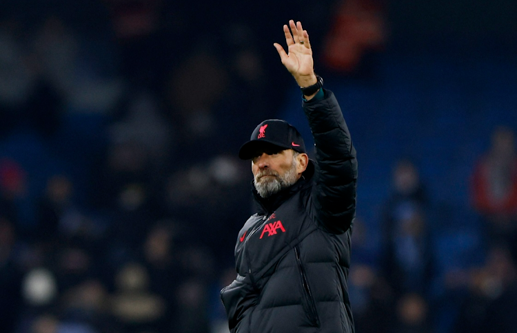 Liverpool manager Juergen Klopp looks dejected after the match as he greets fans after his team's Carabao Cup last-16 defeat against Manchester City v Liverpool at Etihad Stadium in Manchester on December 22 on 2022.