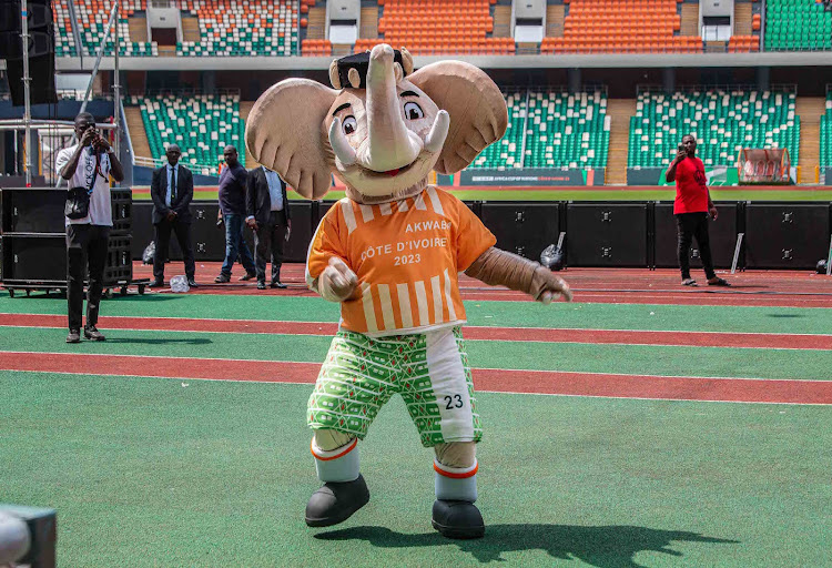 The Africa Cup of Nations mascot at the Olympic Stadium of Ebimpe in Abidjan, Cote d’Ivoire.