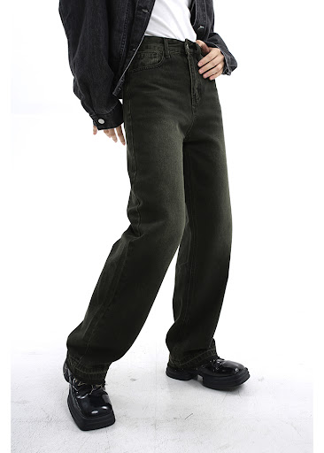 Title 15, High-waisted straight tube retro jeans with loo...
