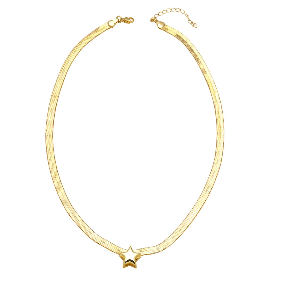 Colar de Estrela de Cinco Pontas Feminino Cobre Banhado a Ouro 18K. Elegância e brilho para complementar seu look, um presente perfeito.