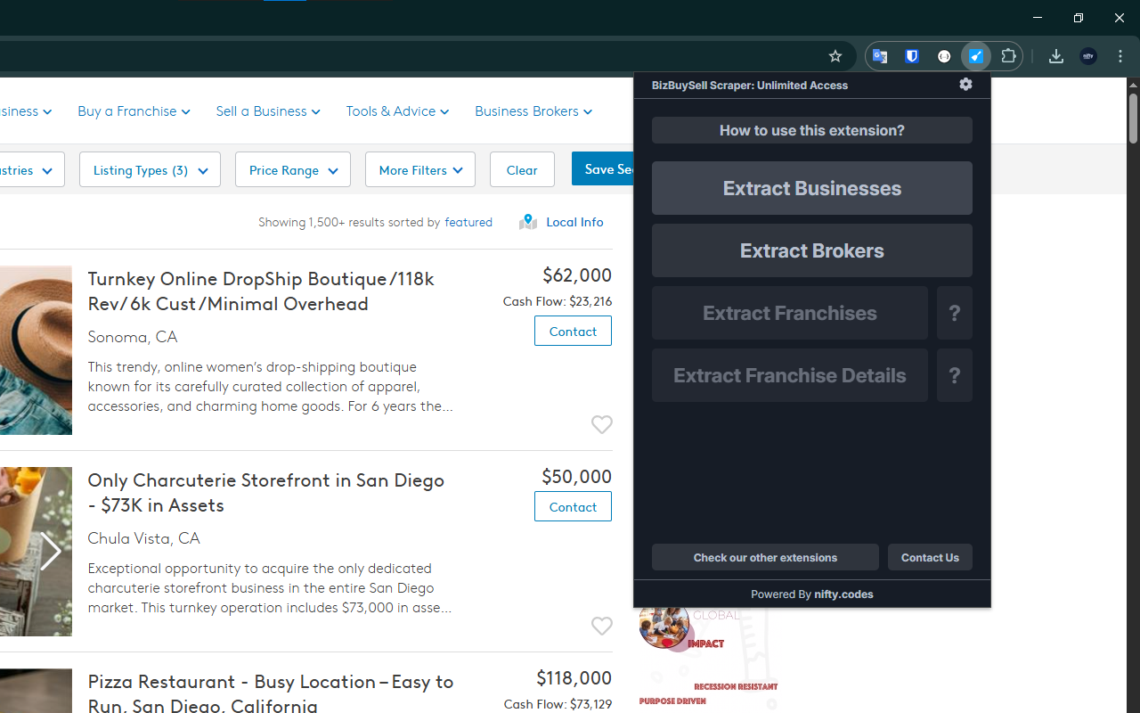 BizBuySell Scraper: Export Businesses, Franchises, Brokers, and more