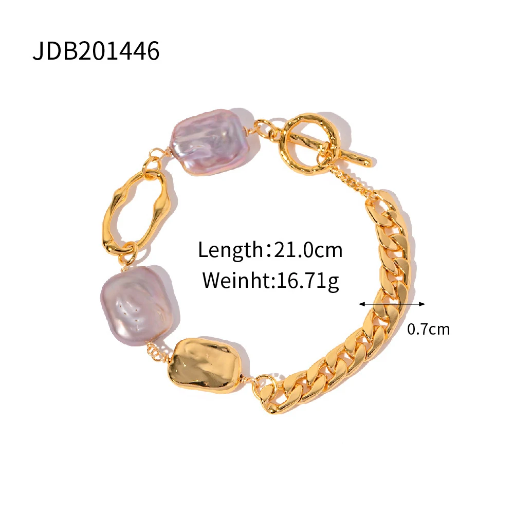 Title 7, Dames Cuban Link ketting armband met barokke pa...