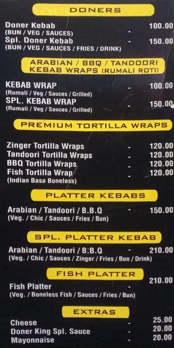 Doner King menu 