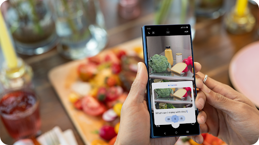 Image of the Gemini app being used to brainstorm recipes from a photo
