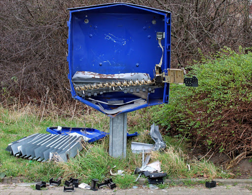 The remains of a condom dispenser after an explosion in Schoeppingen, Germany. Picture credit: EPA/SUSANNE MENZEL