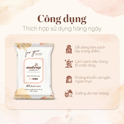 3 Gói Khăn ướt tẩy trang Makeup Remover 25 tờ EcoWipes