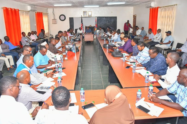 Garissa county steering committee during a meeting that was co-chaired by Governor Nathif Jama and county commissioner Boaz Cherutich on Wednesday, October 12.