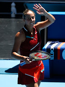 Madison Keys of the U.S. celebrates winning her second round match against  Romania's Jaqueline Cristian.