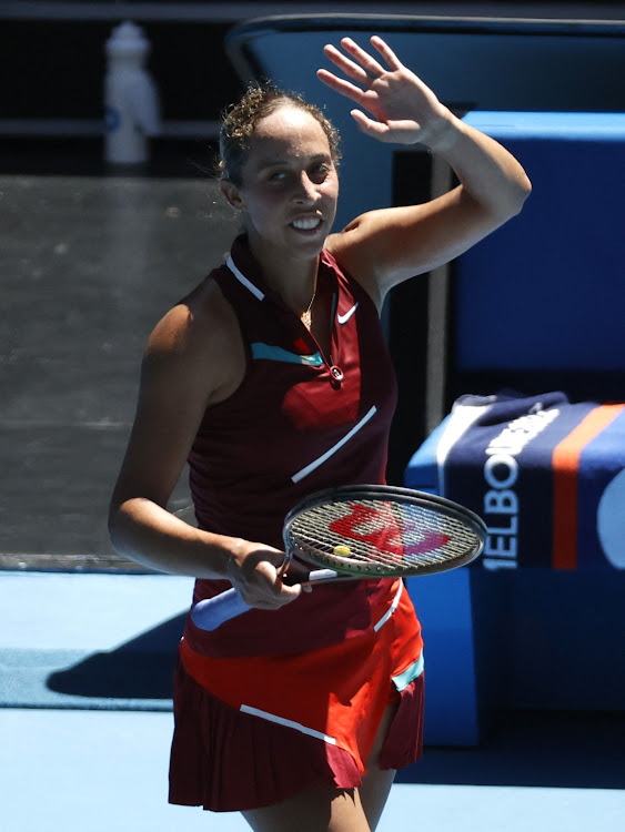 Madison Keys of the U.S. celebrates winning her second round match against Romania's Jaqueline Cristian.