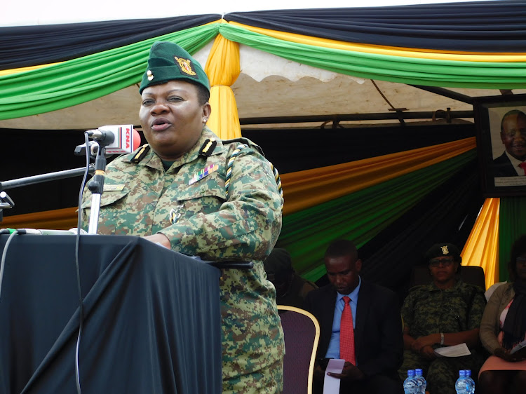 NYS Director General Matilda Sakwa speak at Tumaini Centre on Tuesday