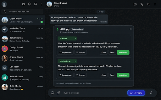 AI Reply for WhatsApp Web screenshot 1