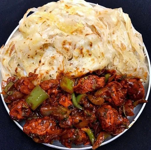 Chilly Chicken Dry + 3 Lachha Paratha From Mum's Kitchen."