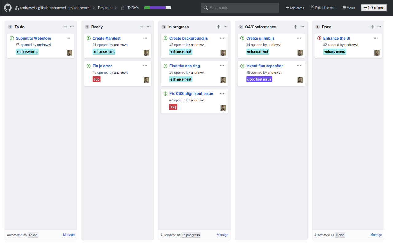 Github Enhanced Project Board Preview image 1