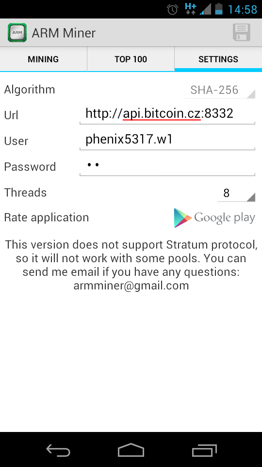 ARM Miner Bitcoin Pro Screen 3