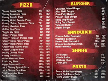 Pizza Pasta Wala menu 