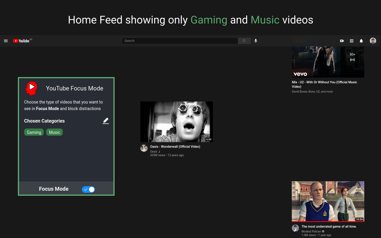 YouTube Focus Mode Chrome Extension Image 2