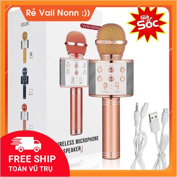 [Ws858] Mic Karaoke Ws - 858, Micro Bluetooth Không Dây Kèm Loa, Vừa Nghe Nhạc Vừa Hát Karaoke |Uytin