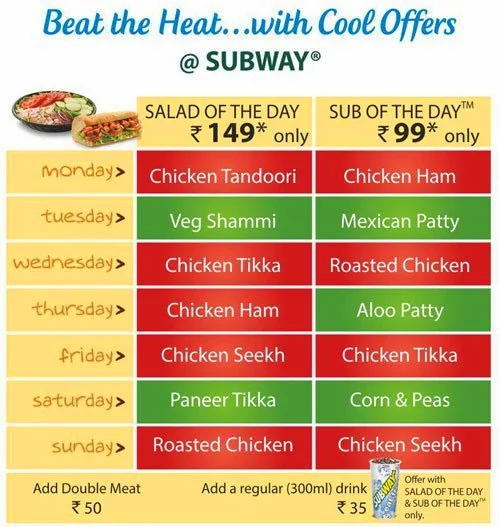 Subway menu 