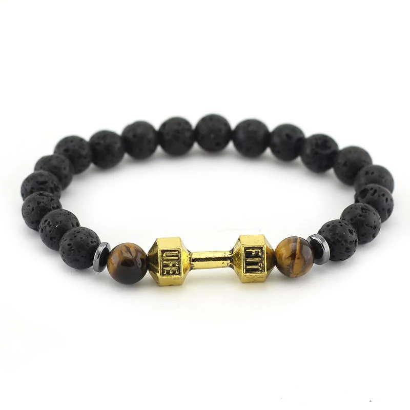 Bracelet homme Stretch Volcano Dumbbell, parfait pour l'entraînement et le fitness. Élastique, durable et avec haltères pour un style unique et actif.
