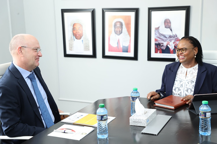 Chief Justice Martha Koome during a meeting with officials from United Nations Office on Drugs and Crime (UNODC) on January 25, 2023.