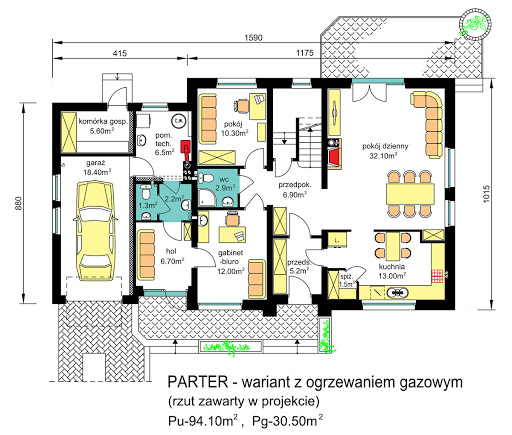 BW-37 z lokalem - Rzut parteru - propozycja adaptacji - ogrzewanie gazowe