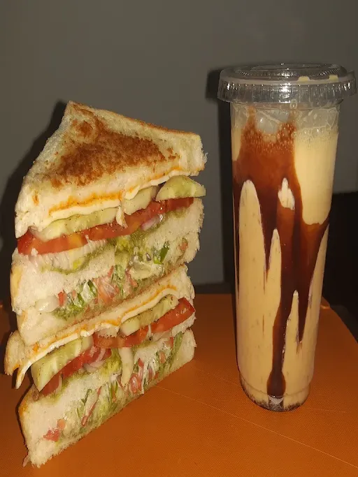 Veg Club Sandwich With Cold Coffee