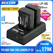 Bộ 2 Pin Và Sạc Đôi Cho Canon Lp - E6/E6N Beston Dùng Cho Máy Ảnh Eos R 90D 5D4 70D 6D2 R6 R5 5D2 5D3 60D 7D2 7D