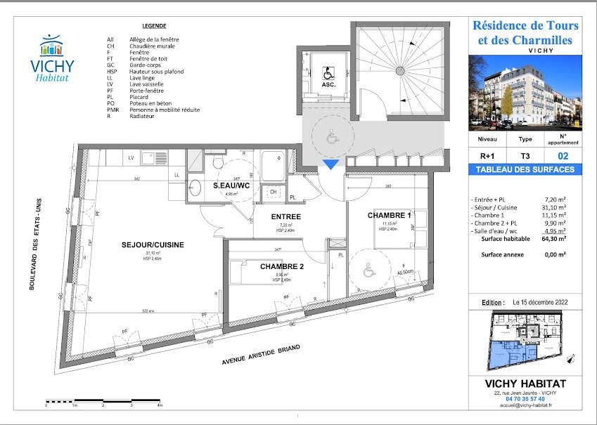 Vente appartement 2/3 pièces 64 m² à Vichy (03200), 309 750 €