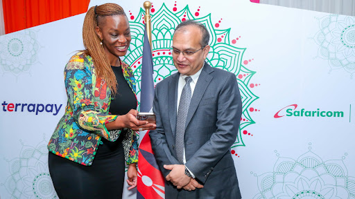 Esther Waititu (L) chief financial services officer of Safaricom with Ambar Sur founder and CEO TerraPay.