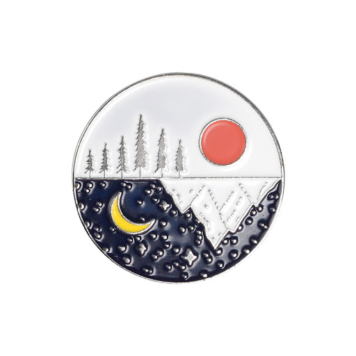 Title 12, Mountain peak moon sea paint brooch badge