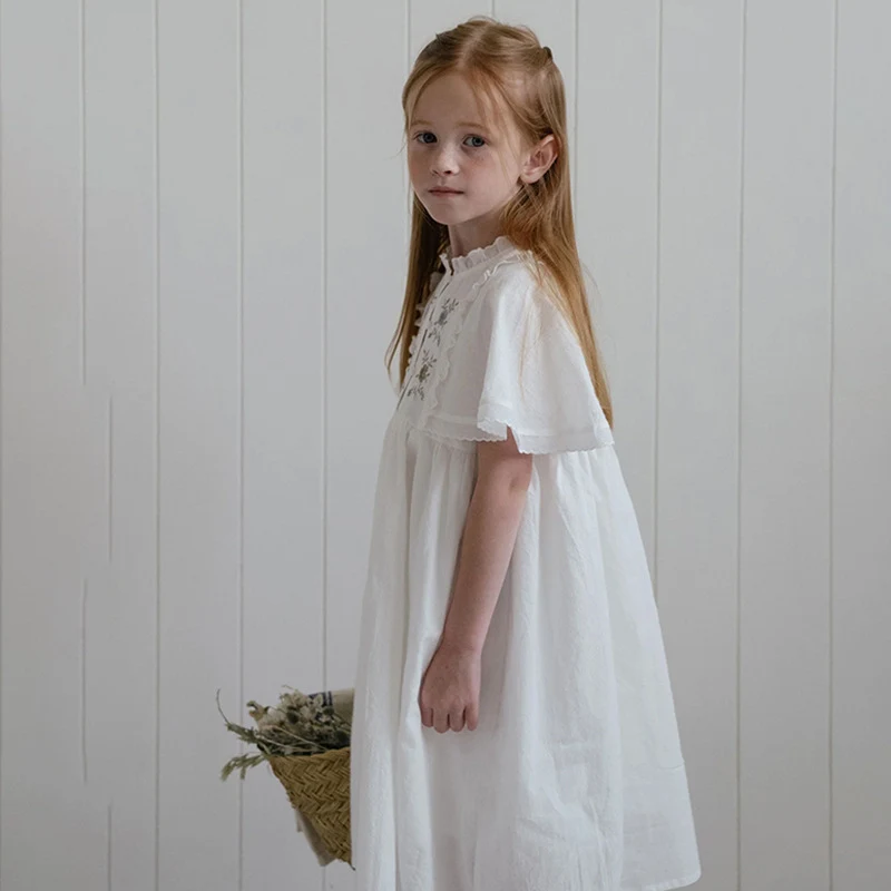Exquisite Western Style Washed Cotton Short Sleeve Ruffled Embroidered Skirt Summer Dress. Comfortable, stylish, and per