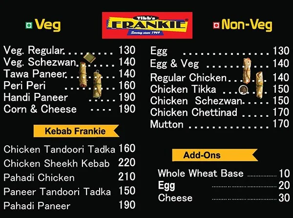 Tibb's Frankie - Serving Rolls Since 1969 menu 