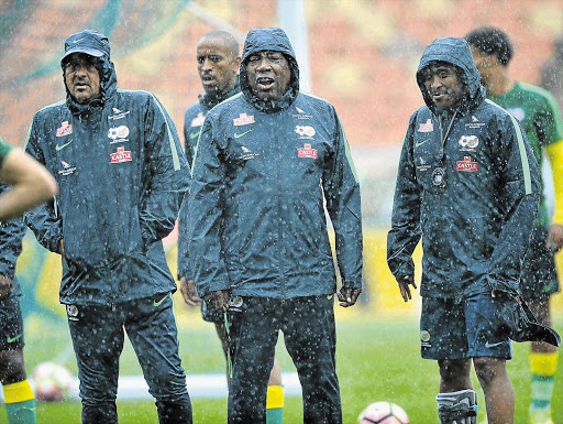 IT NEVER RAINS: Assistant coach Owen da Gama, head coach Shakes Mashaba and assistant coach Thabo Senong are expected to leave the South African Football Association this week.