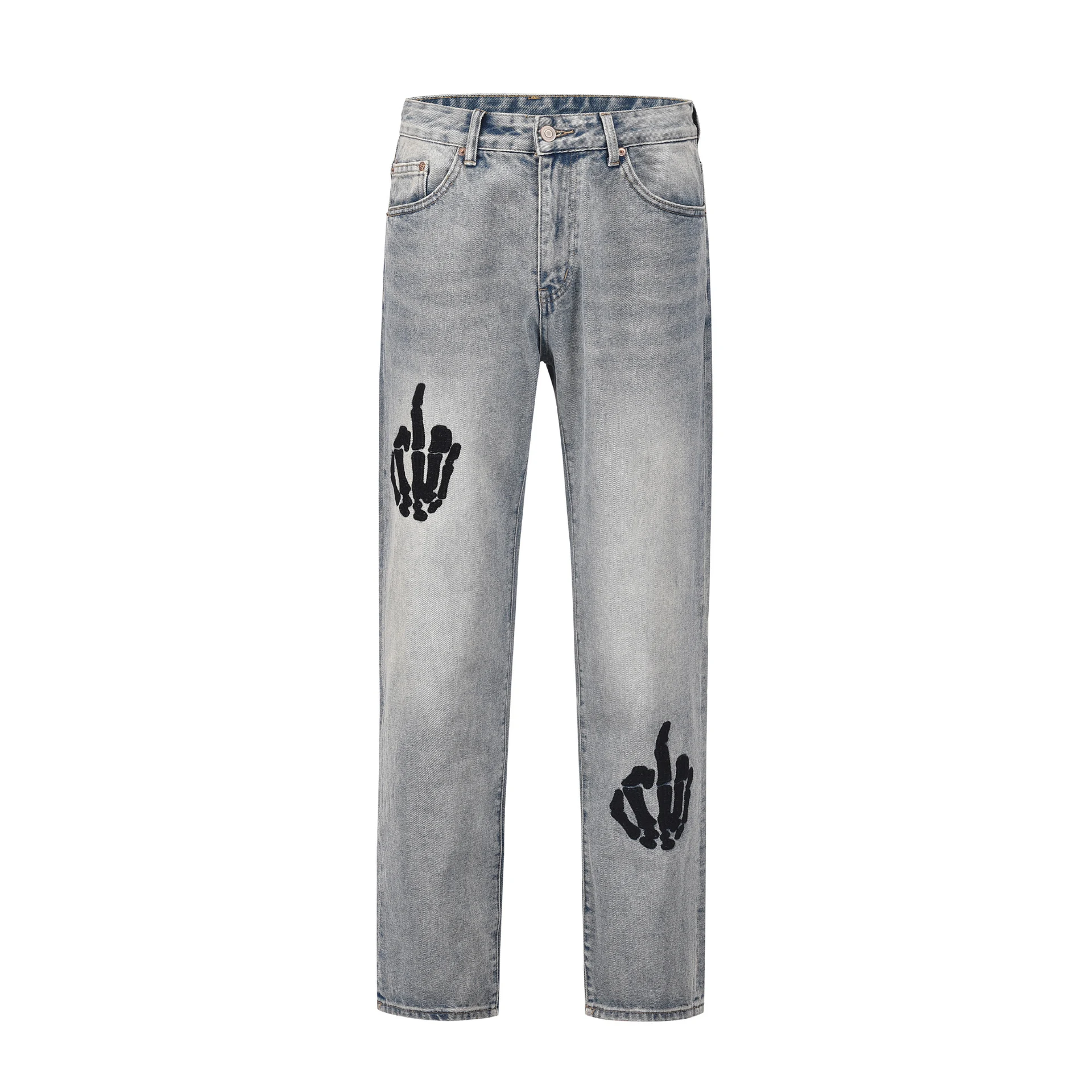 Title 2, Blauwe gewassen jeans met wijde, losse pijpen e...