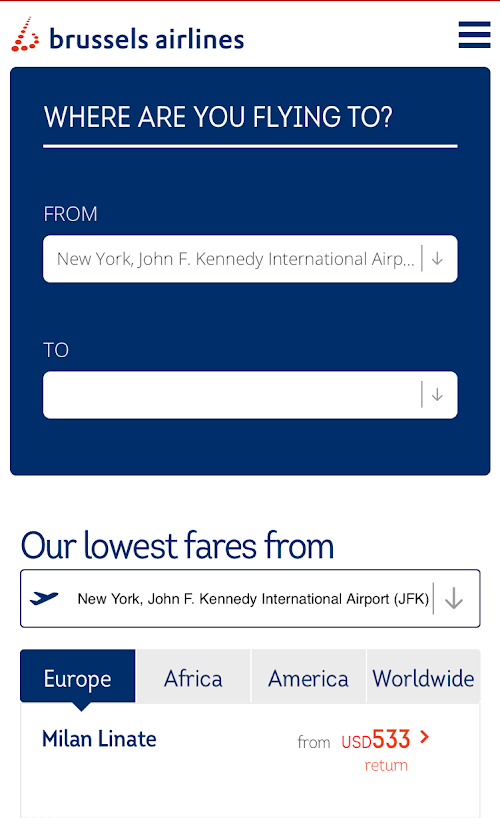 Android application Brussels Airlines screenshort