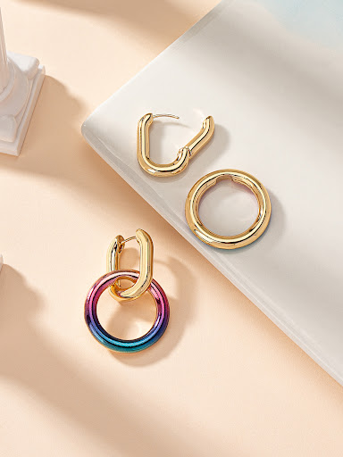 Title 2, Multicolor Ring Buckle Circle Patch Earrings, S...