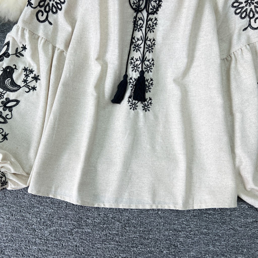 Title 9, Womens Ethnic Embroidery Lace-up Tassel Top Ro...