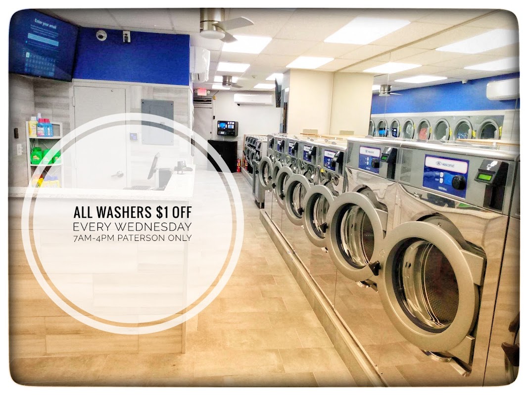 Blue Leaf Laundry storefront and entrance in Paterson