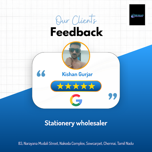 Kishan gives a glowing 5-star review for Sri Balaji Stationery, the go-to affordable stationery s…
