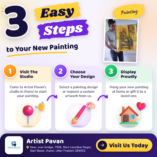 Visit Artist Pavan in Jhansi to create your perfect acrylic paint artwork in three easy steps. Ch… post image