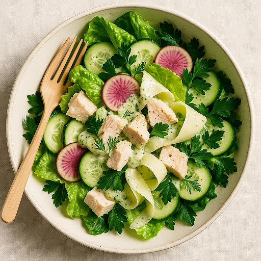 سلطة سيزر بالدجاج: المذاق اللذيذ بلمسة خضراء