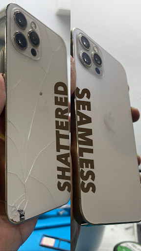 Broken iPhone backglass repair done here. Making your phone as good as new. post image